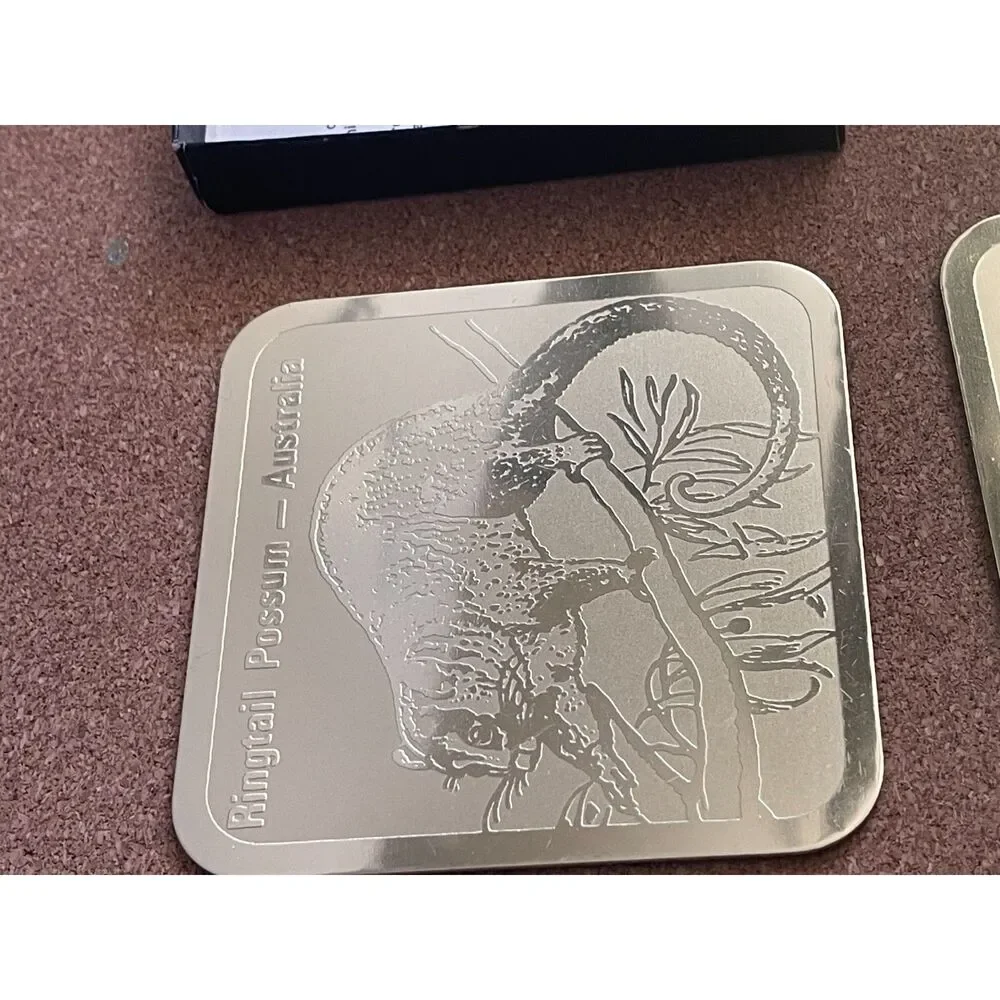 Vintage Australian Riga Gold Etched Coasters Animal Drinking Paul Stephan-Daly